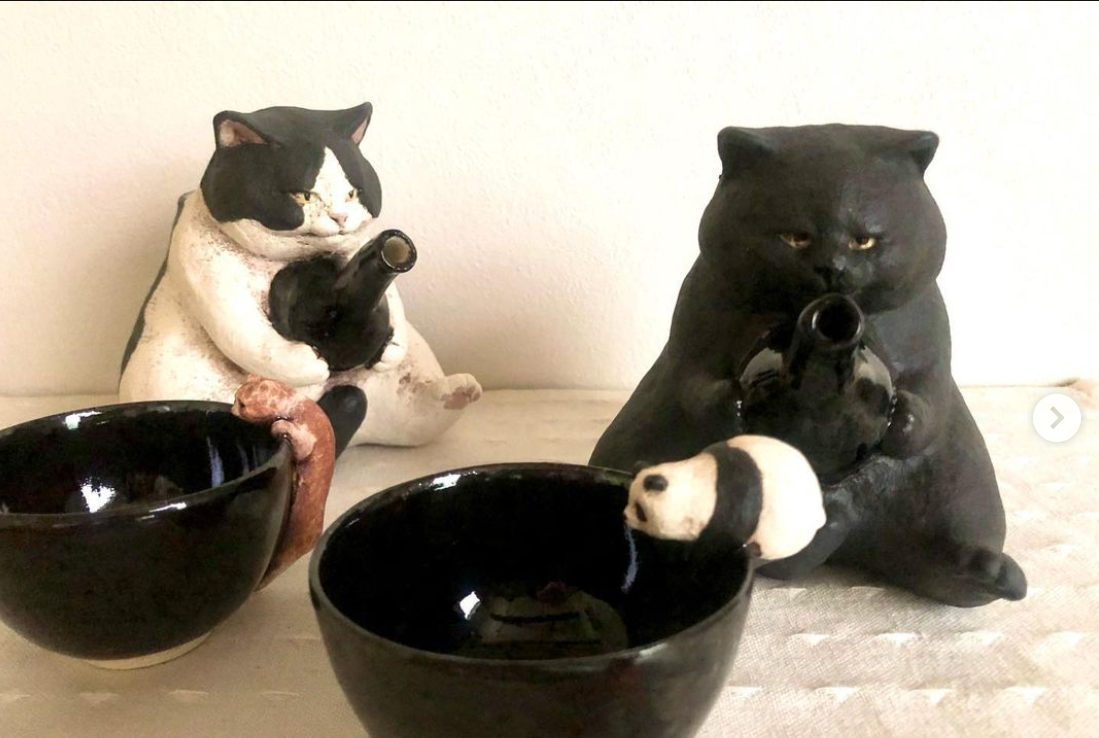 白亜器 お皿 猫5寸台皿